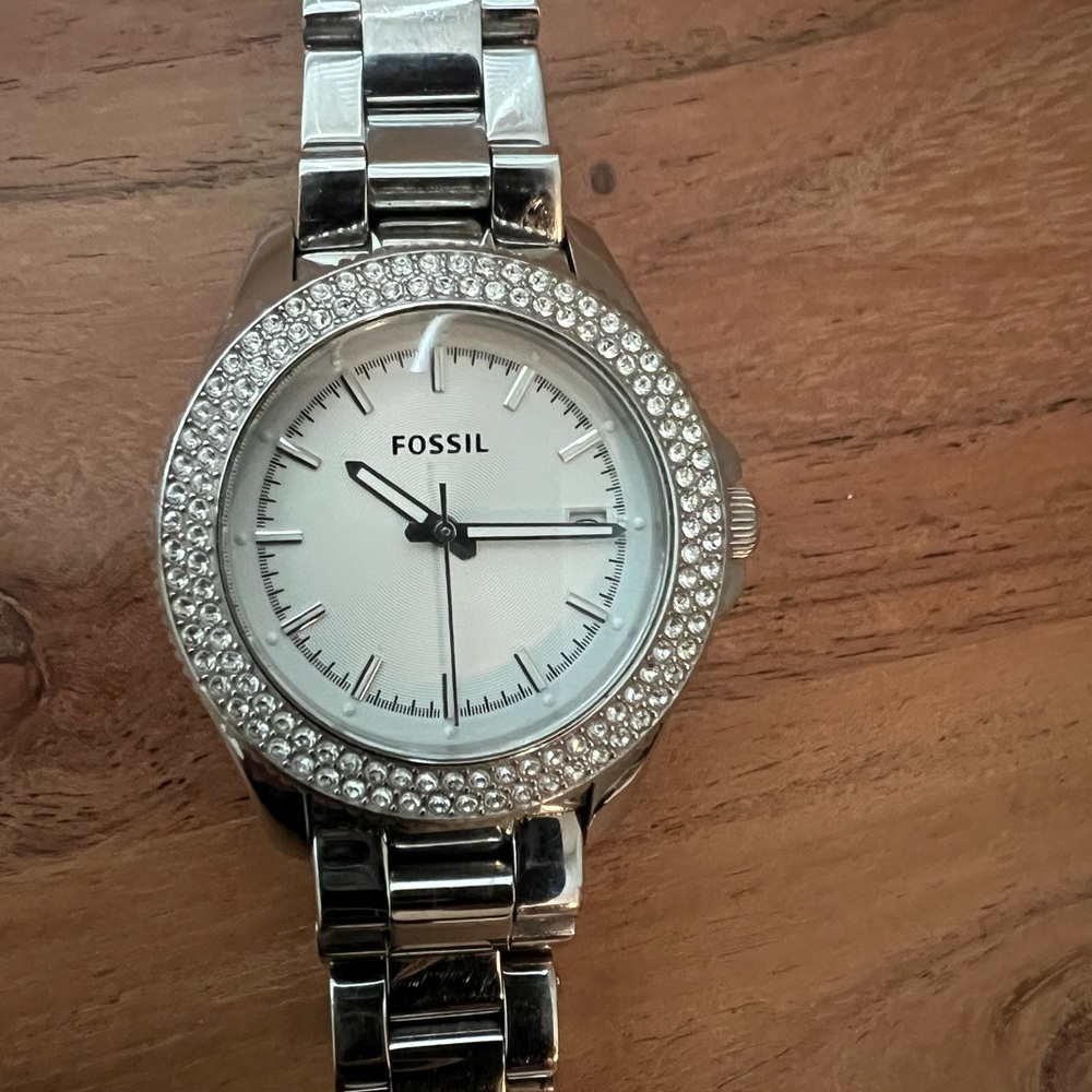 Fossil Silver Watch with Crystal Accents